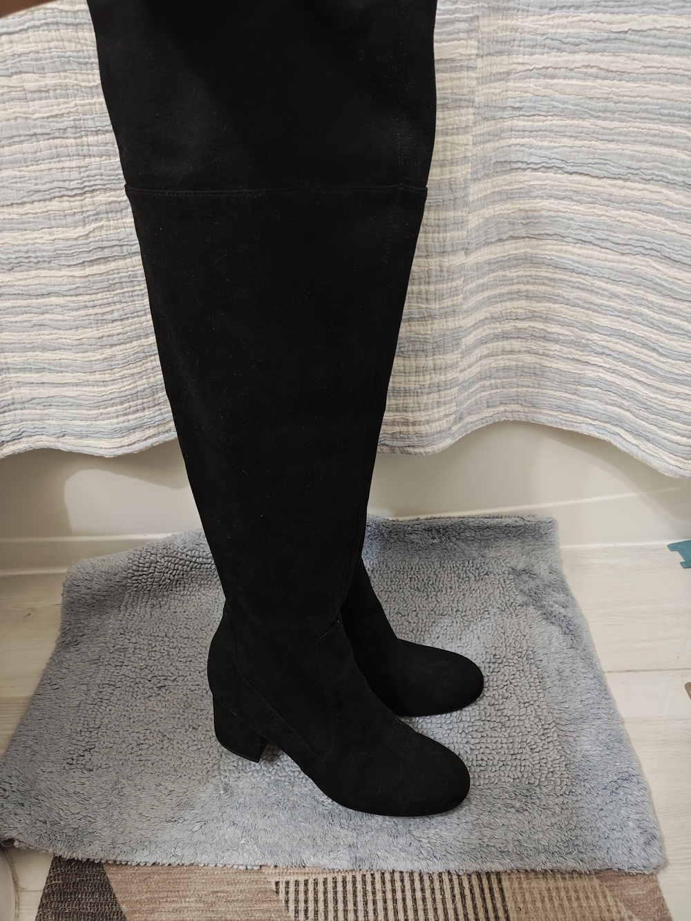 Over-the-Knee Black Suede Block Heel Boots - Picture 7 of 10